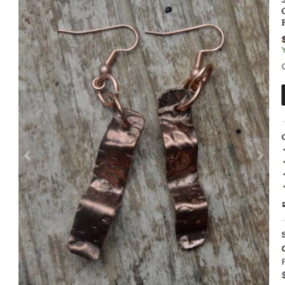 Handmade Copper Rustic Earrings Small Drop Artisan - Picture 2 of 3